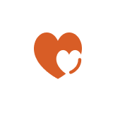 Two hearts, one larger and one smaller, intertwined in orange and white.