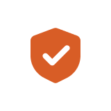Orange shield with a white checkmark symbolizing security or protection.