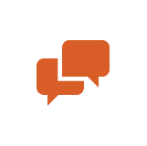 Two orange speech bubbles symbolizing conversation or messaging.